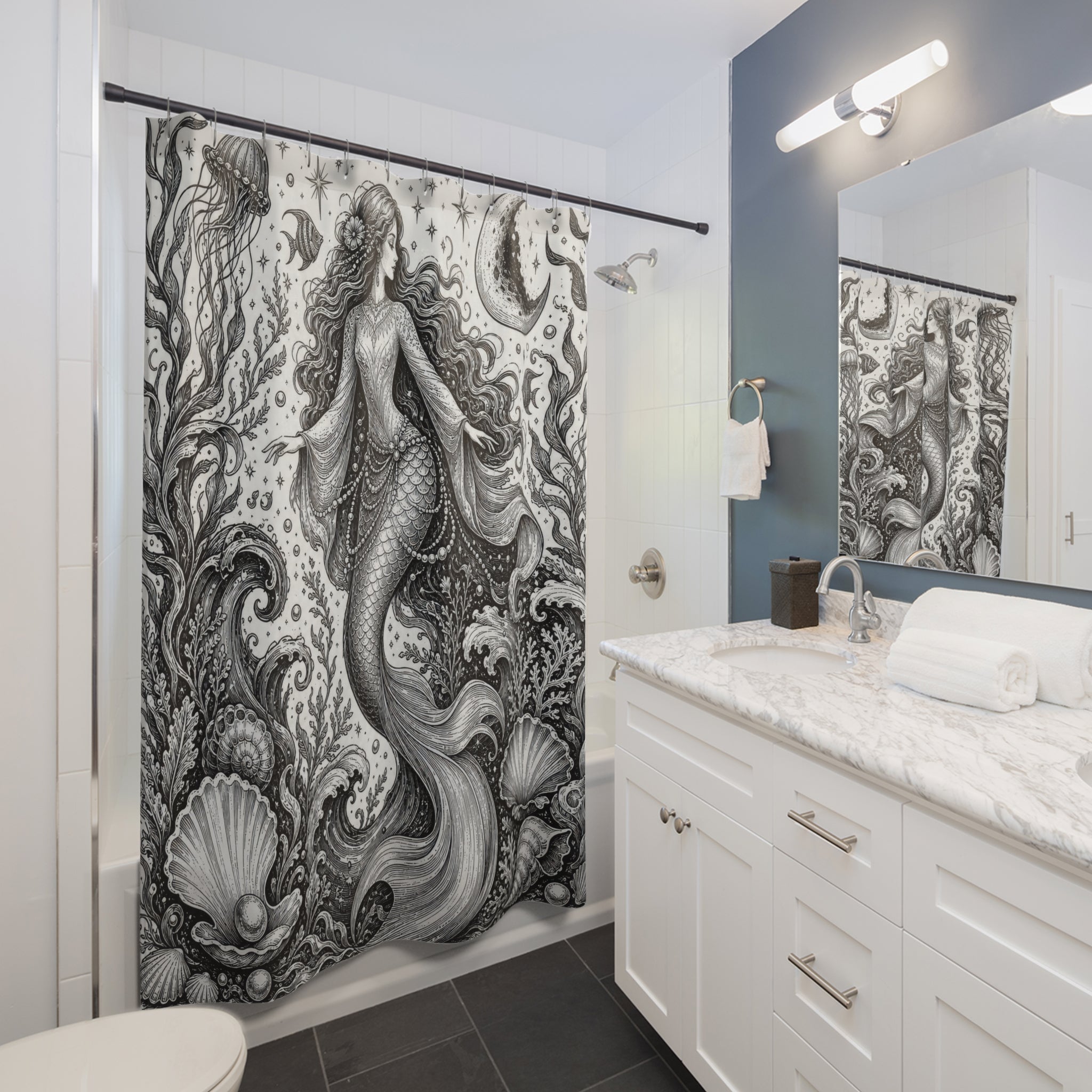 Mermaid Moon Shell Shower Curtain