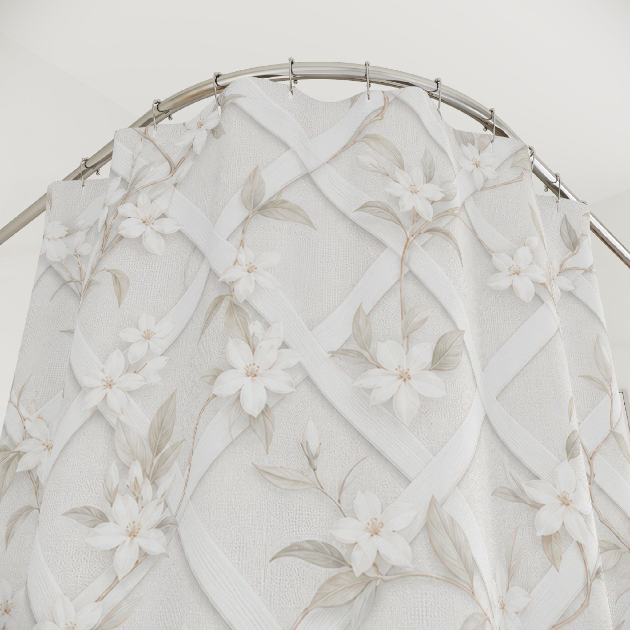 White Jasmine Trellis Shower Curtain