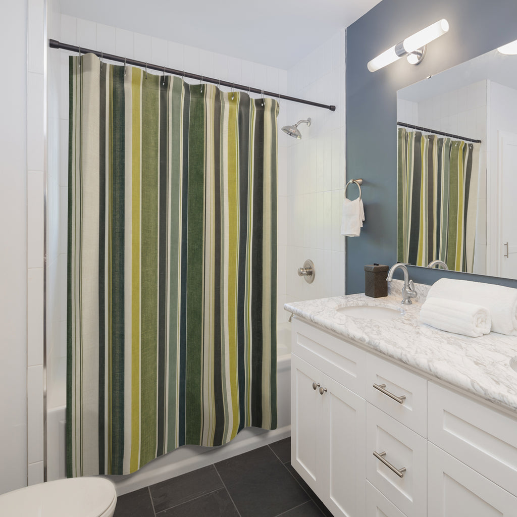 Olive Black Fine Stripe Shower Curtain