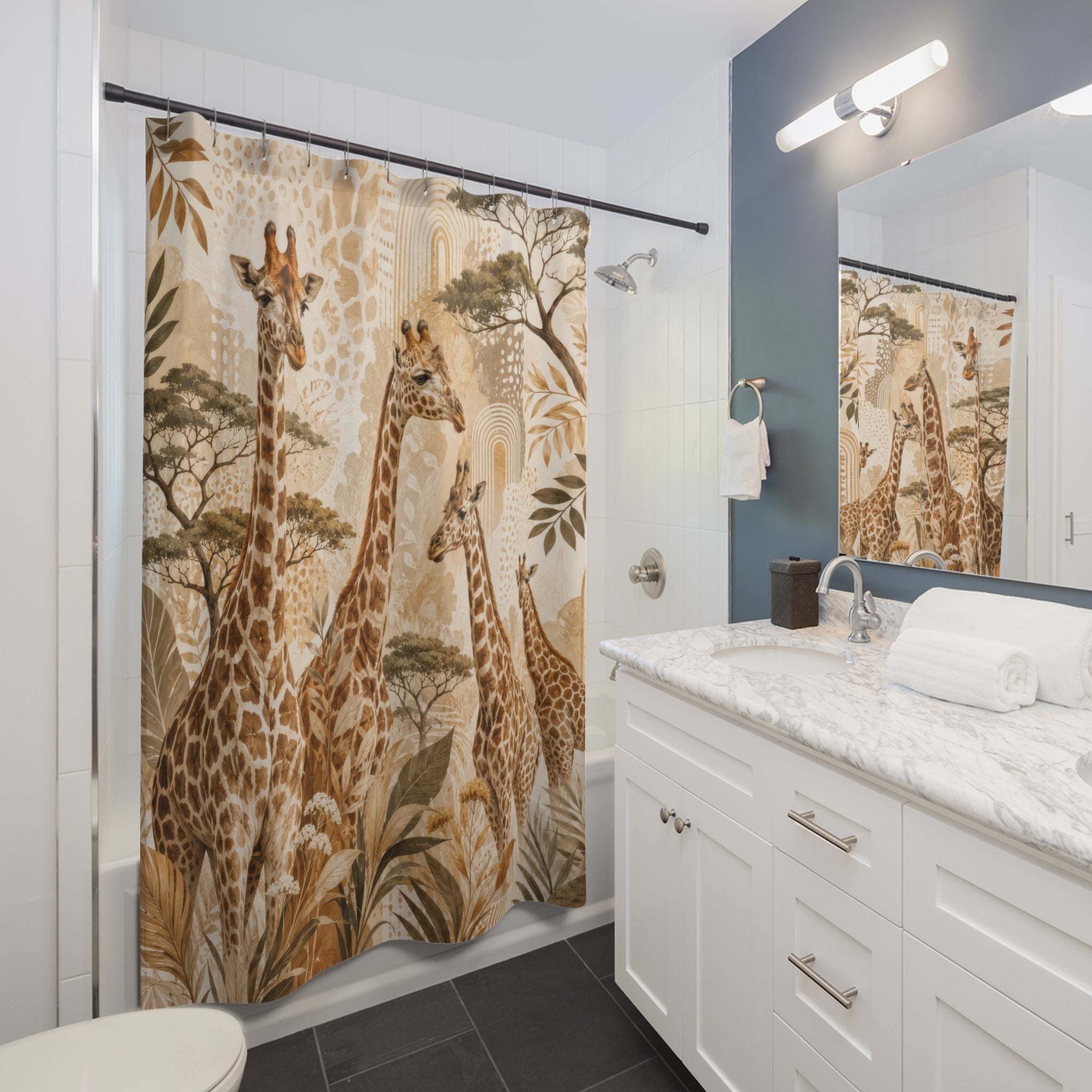 Giraffe Safari Botanical Shower Curtain