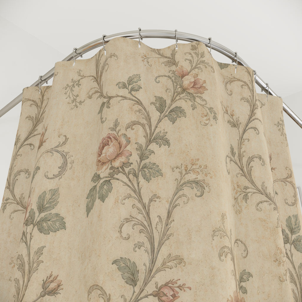 Pale Green Vine Vintage Botanical Shower Curtain