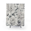Gray White Peony Botanical Shower Curtain