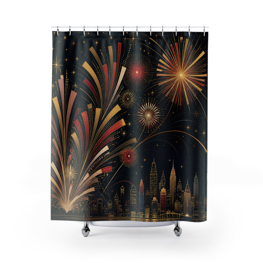 Art Deco New Year Fireworks Shower Curtain