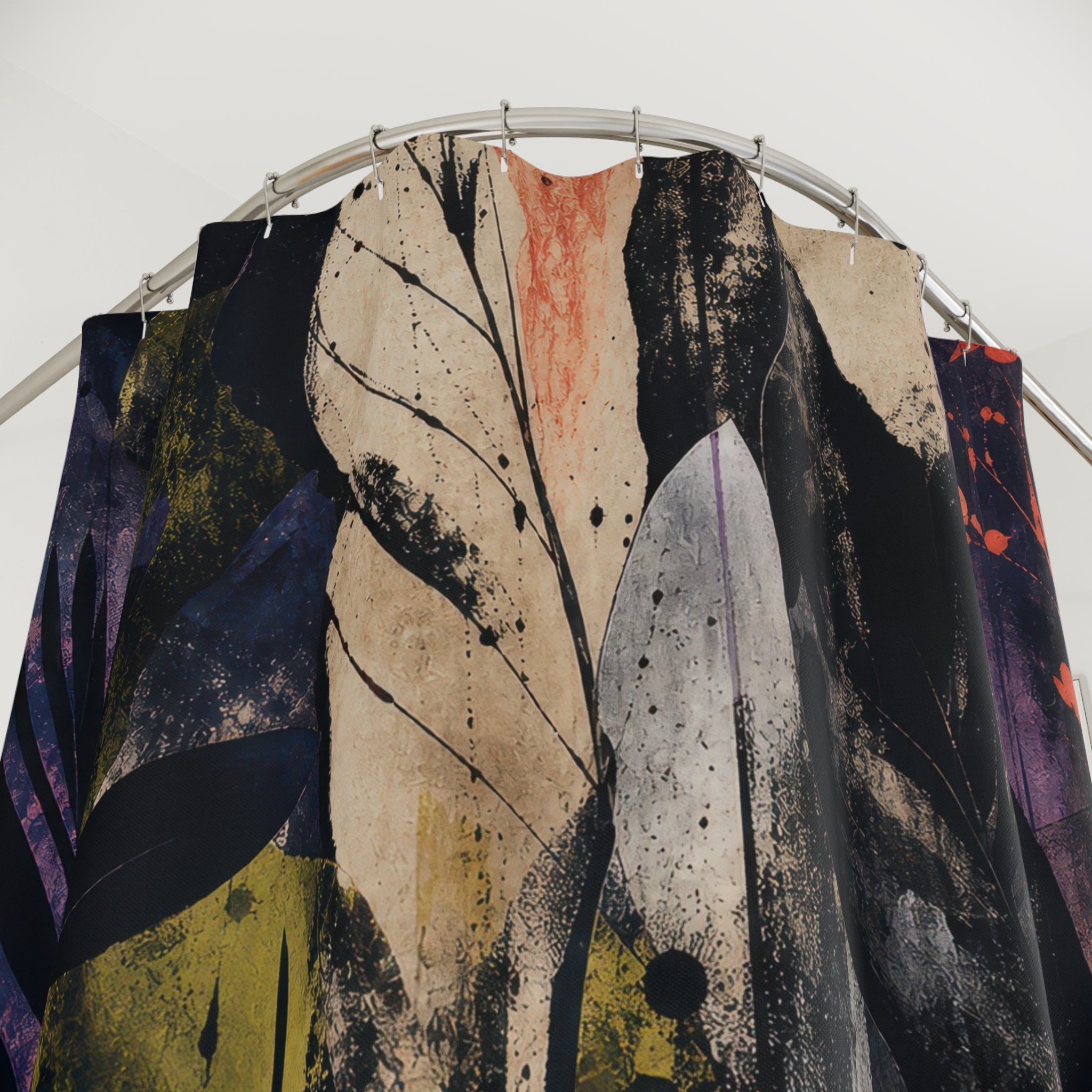 Botanical Shower Curtain, Dark Floral Art, Black Purple Green Leaves, Moody Modern Bath Decor, Nature Inspired Guest Bathroom, Bold Decor