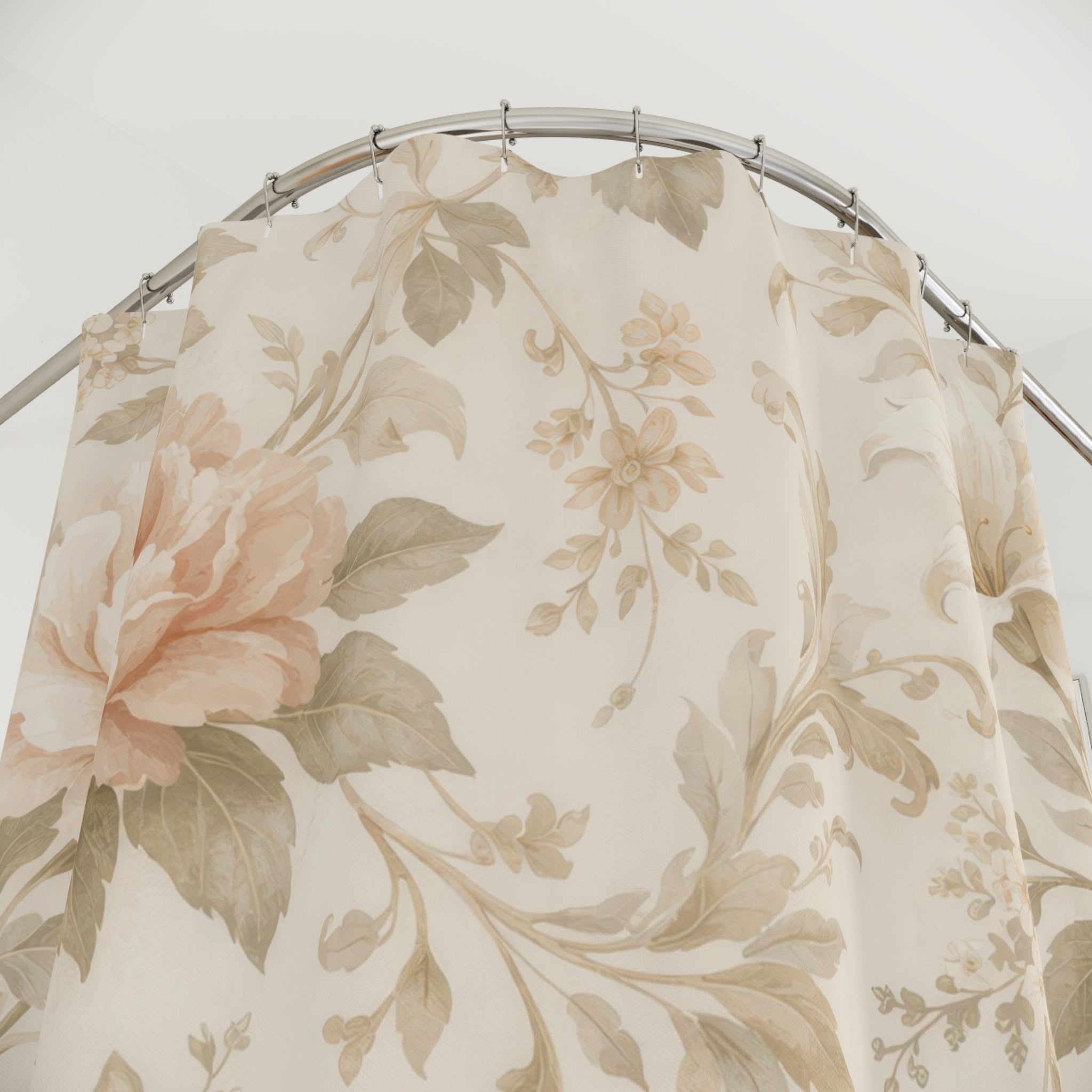 Shabby Chic Floral Shower Curtain – Blush Ivory