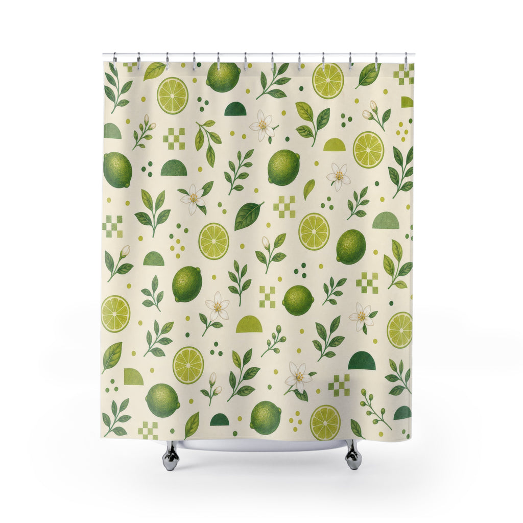 Lime Fruit Green Floral Botanical Cottage Cottagecore Shower Curtain