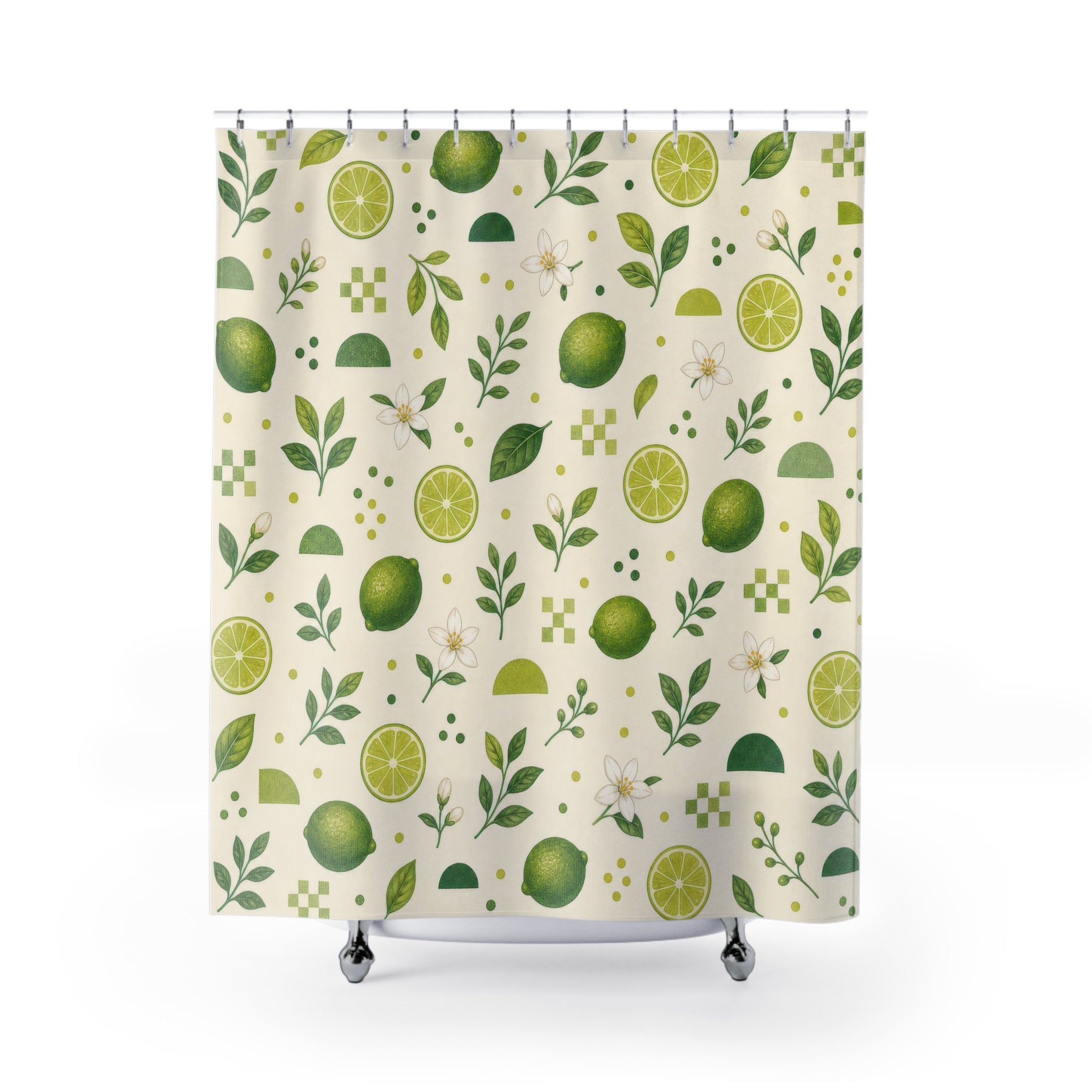 Lime Fruit Green Floral Botanical Cottage Cottagecore Shower Curtain