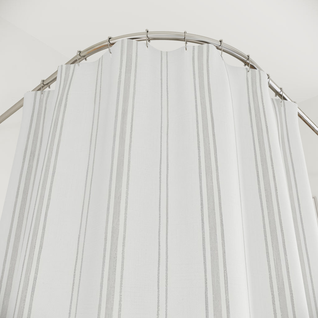 White Grey Pinstripe Shower Curtain