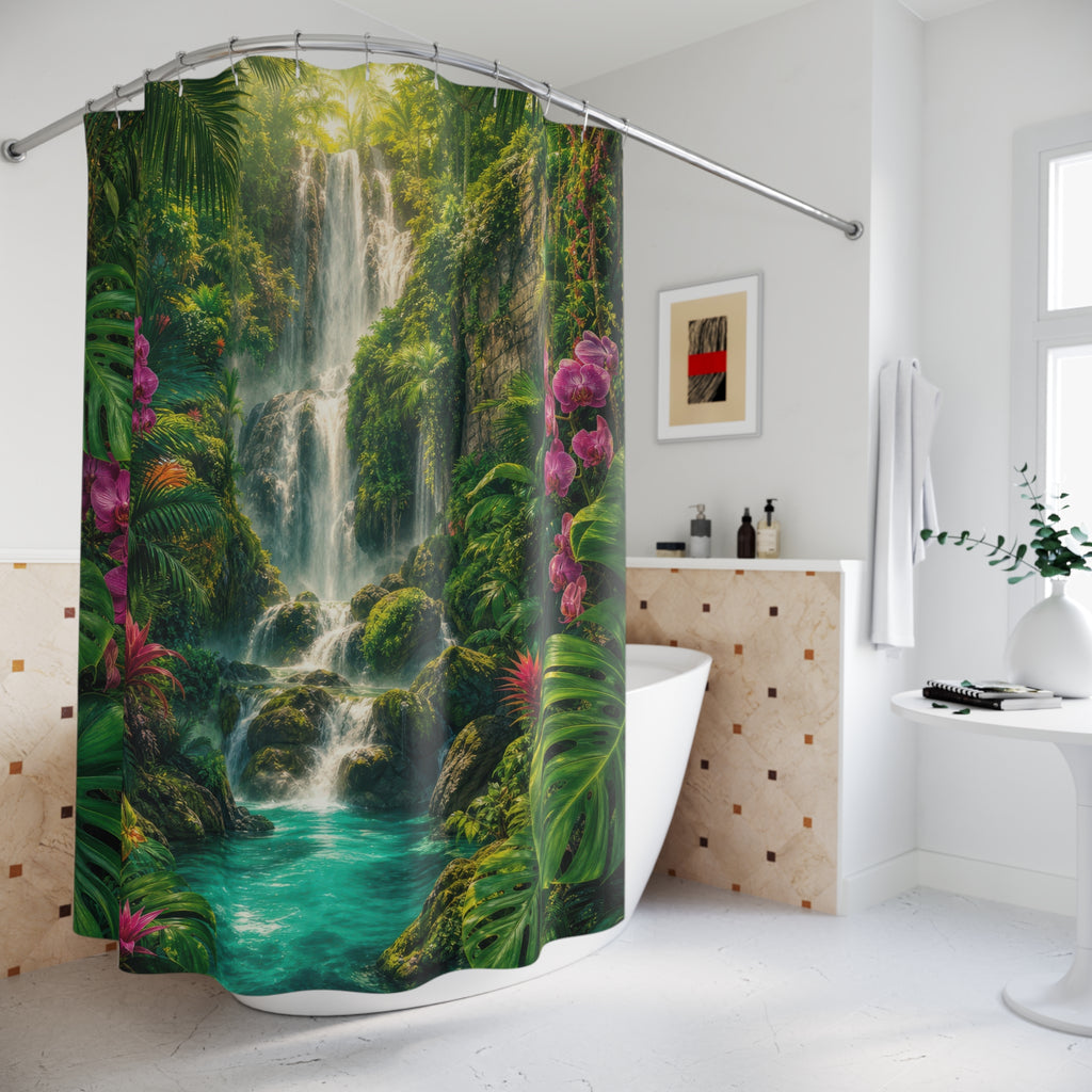 Rainforest Waterfall Orchids Shower Curtain