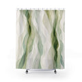 White Watercolor Green Stripe Shower Curtain