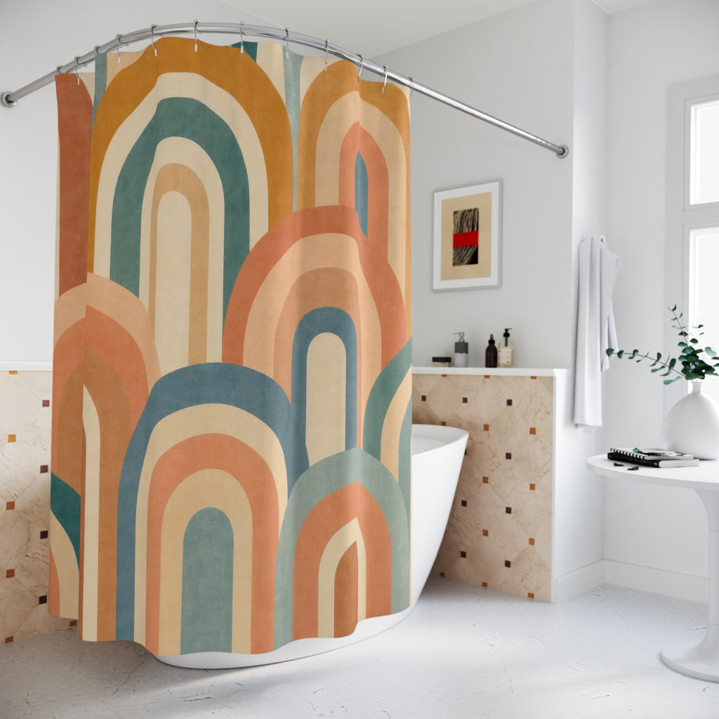 Earth Tone Rainbow Arch Retro Shower Curtain