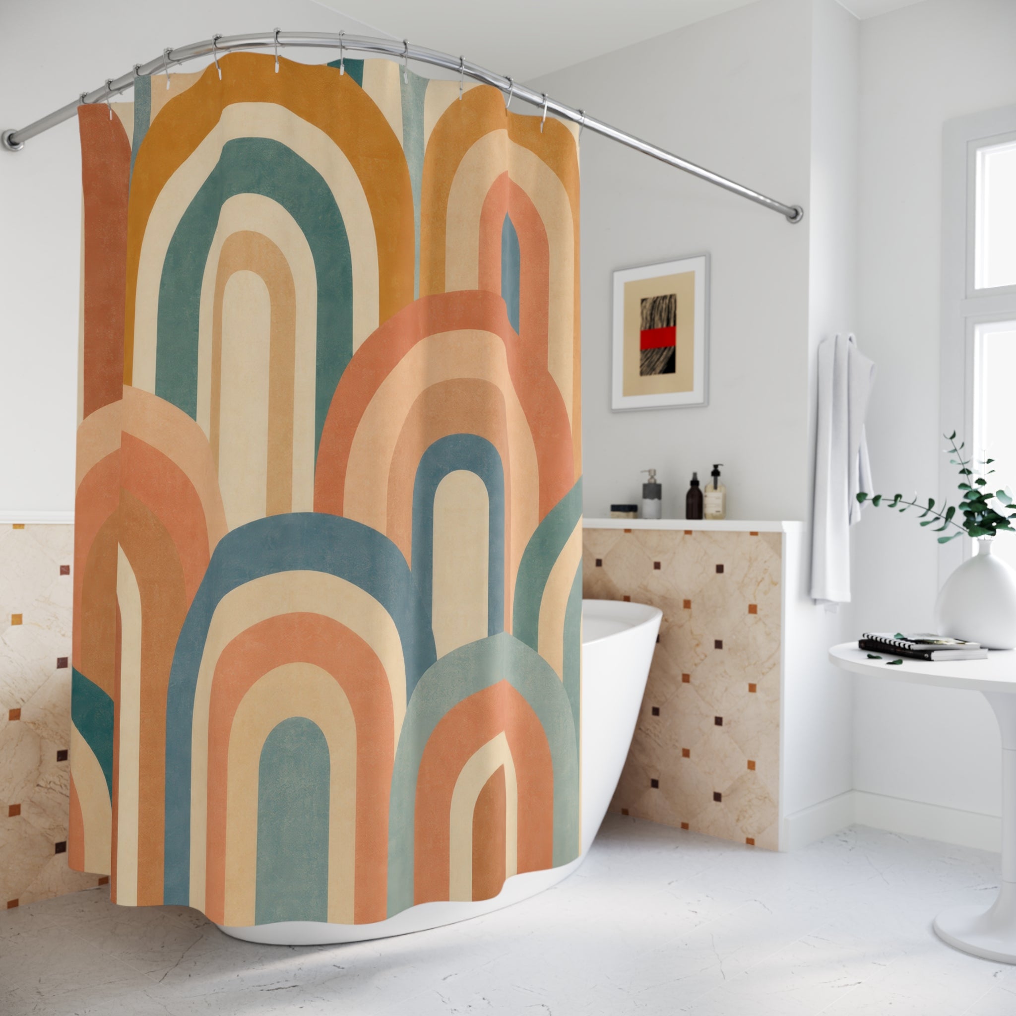 Earth Tone Rainbow Arch Retro Shower Curtain