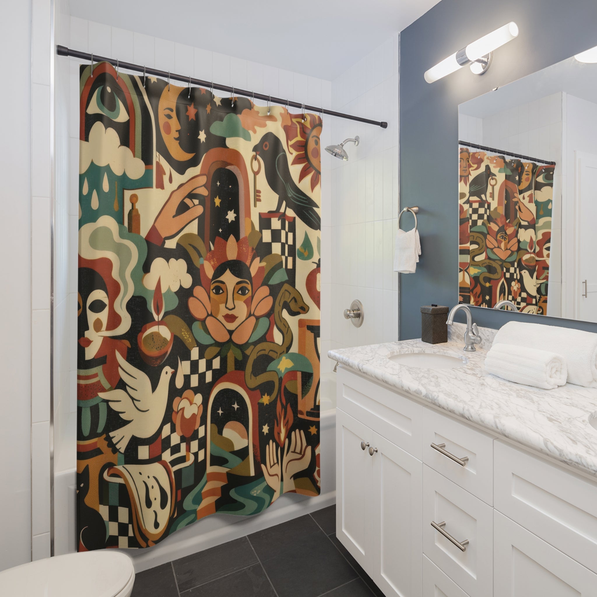 Surreal Sun and Moon Shower Curtain – Folk Art