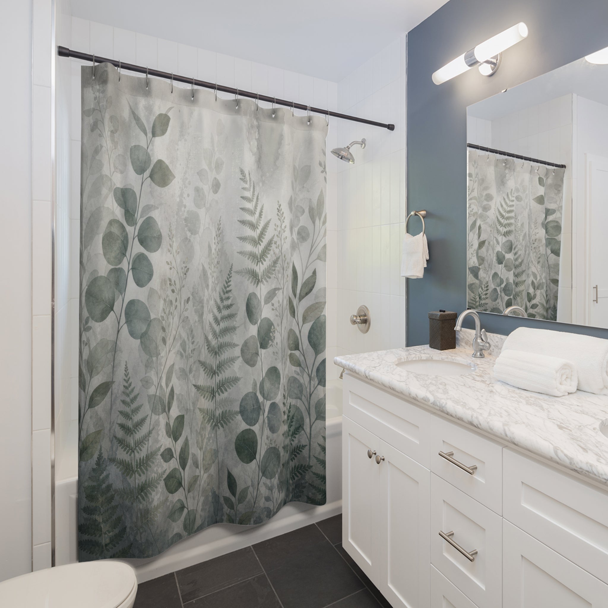 Green Gray Botanical Shower Curtain