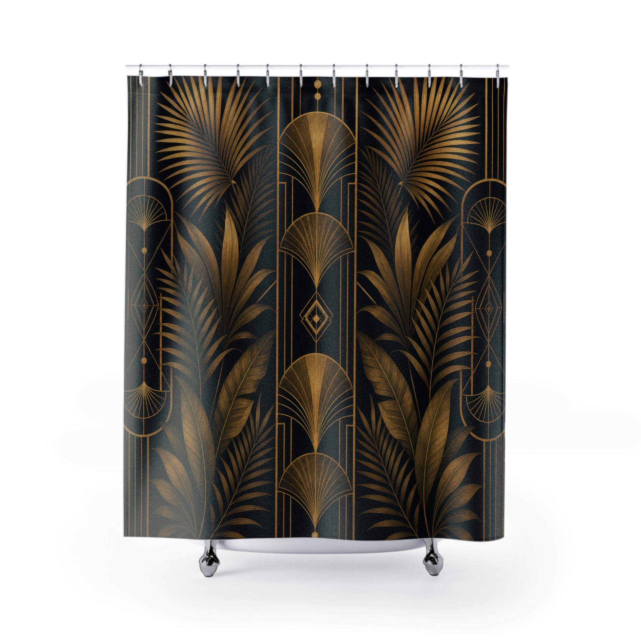 Black Gold Palm Shower Curtain