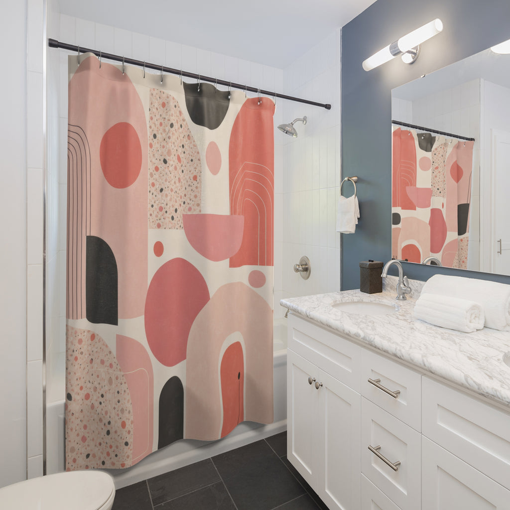 Retro Geometric Mid Century Modern Pink Shower Curtain