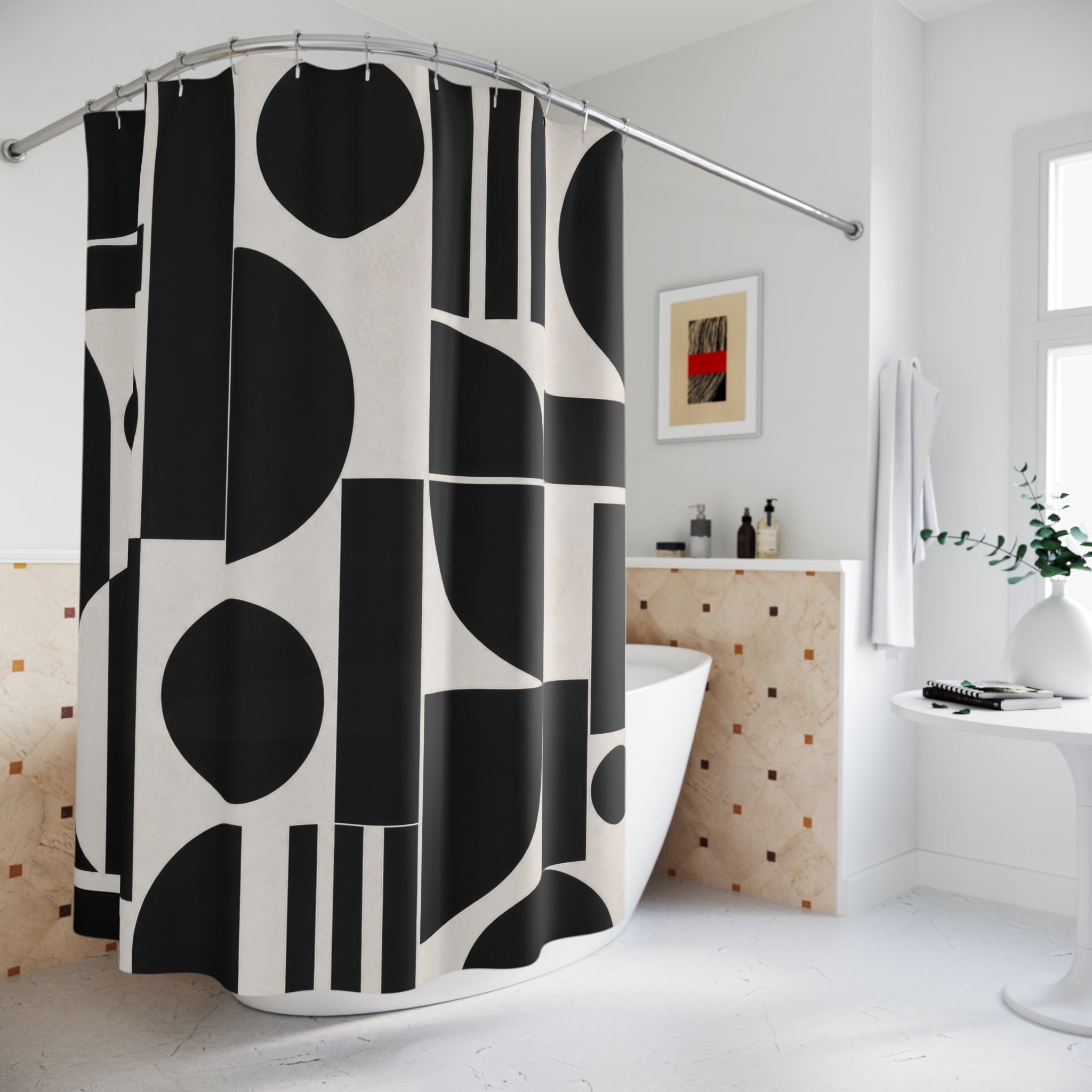 Mid Century Geometric Circle Shower Curtain