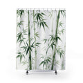 Green White Botanical Stalk Shower Curtain