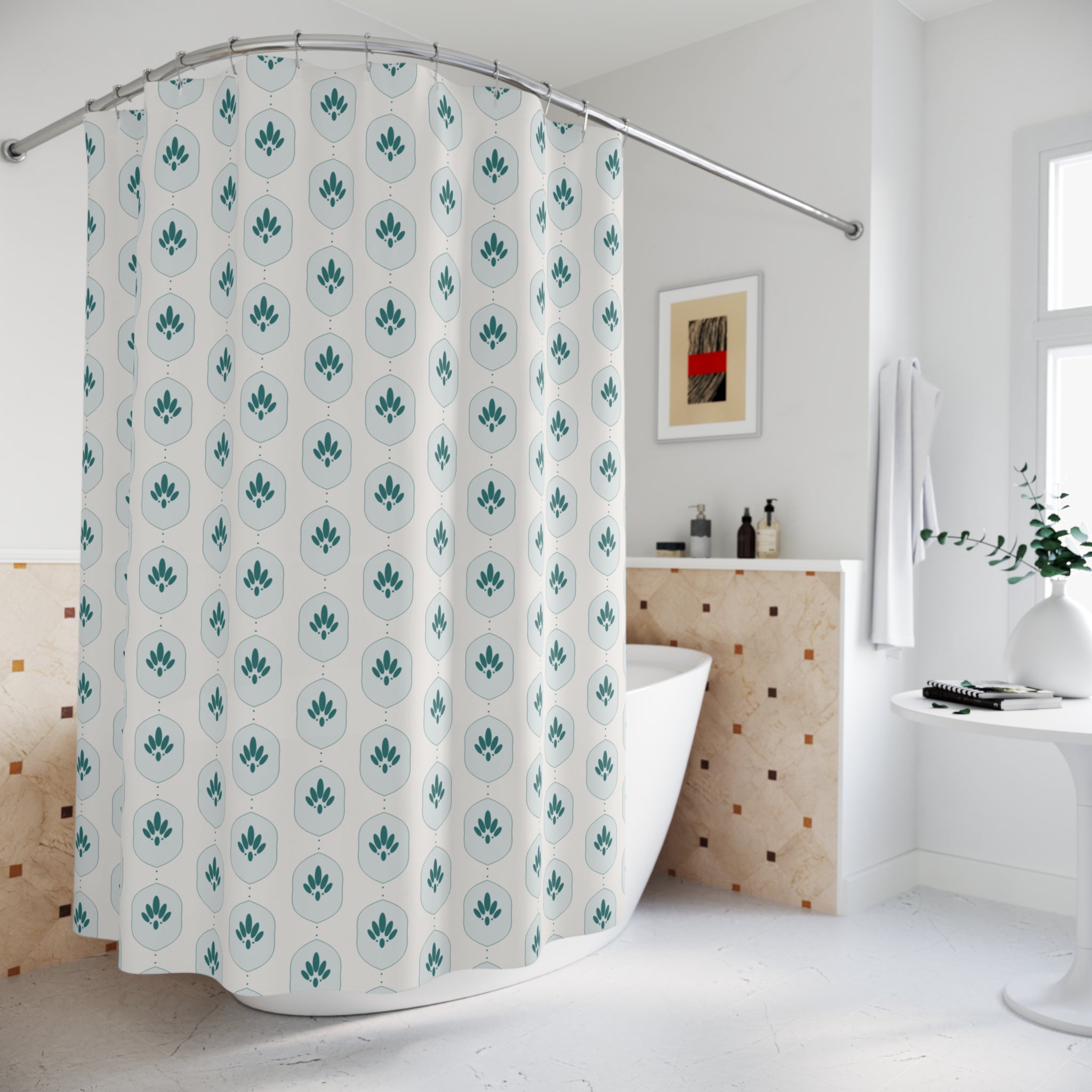 Teal Damask Shower Curtain – Jewel-Tone Ogee