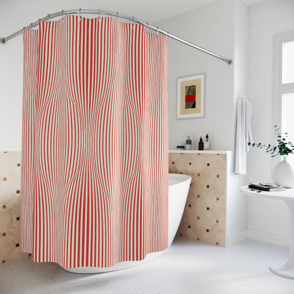 Red and White Striped Shower Curtain: Op Vertical Stripe