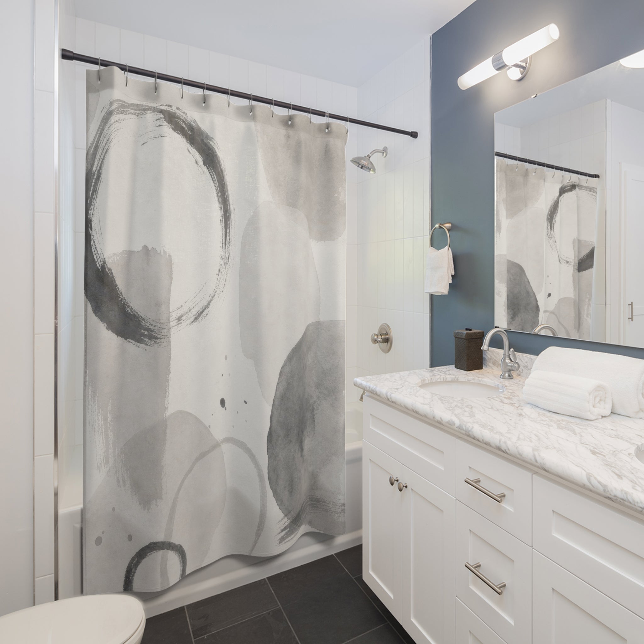 Grey White Abstract Shower Curtain