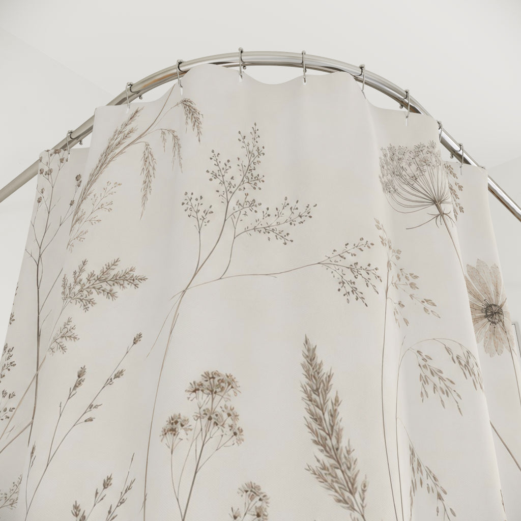 Off White Wildflower Line Shower Curtain