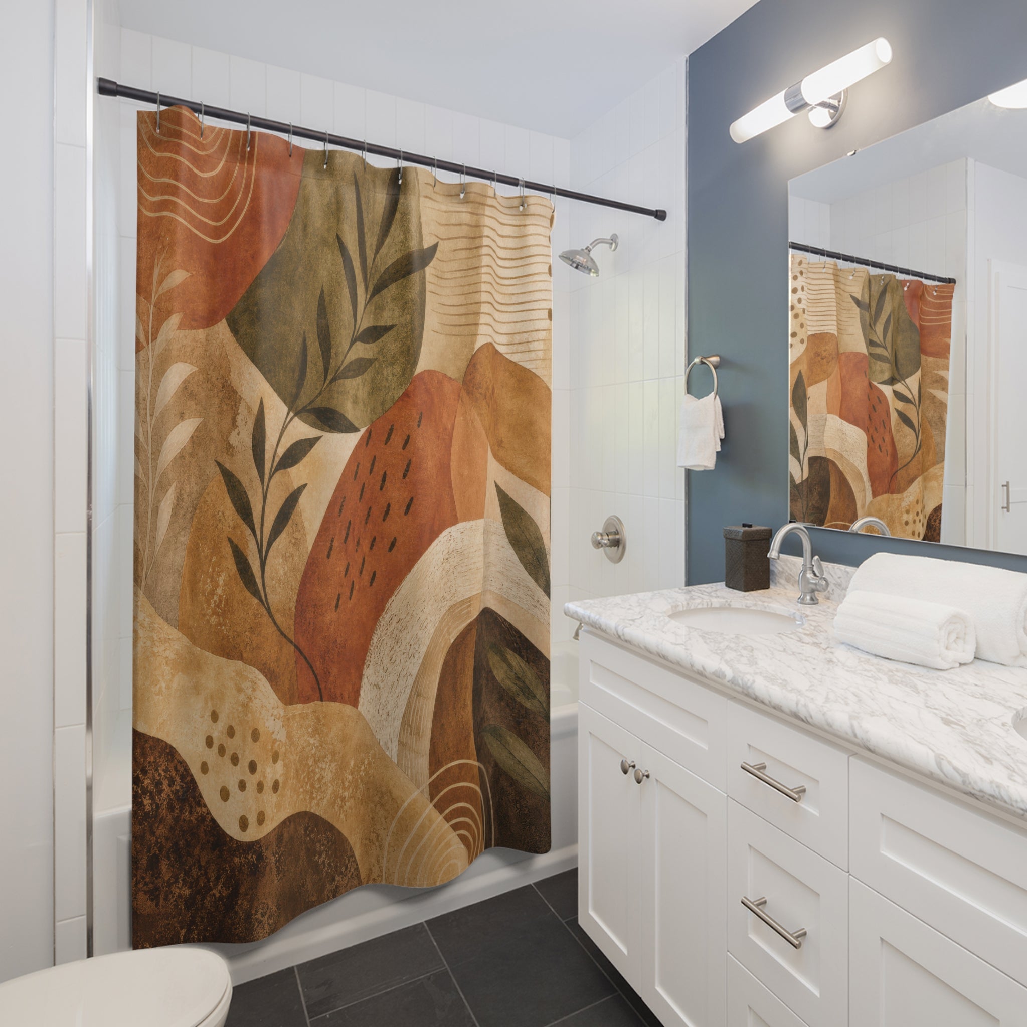 Earthy Shower Curtain: Terracotta Abstract Botanical Pattern