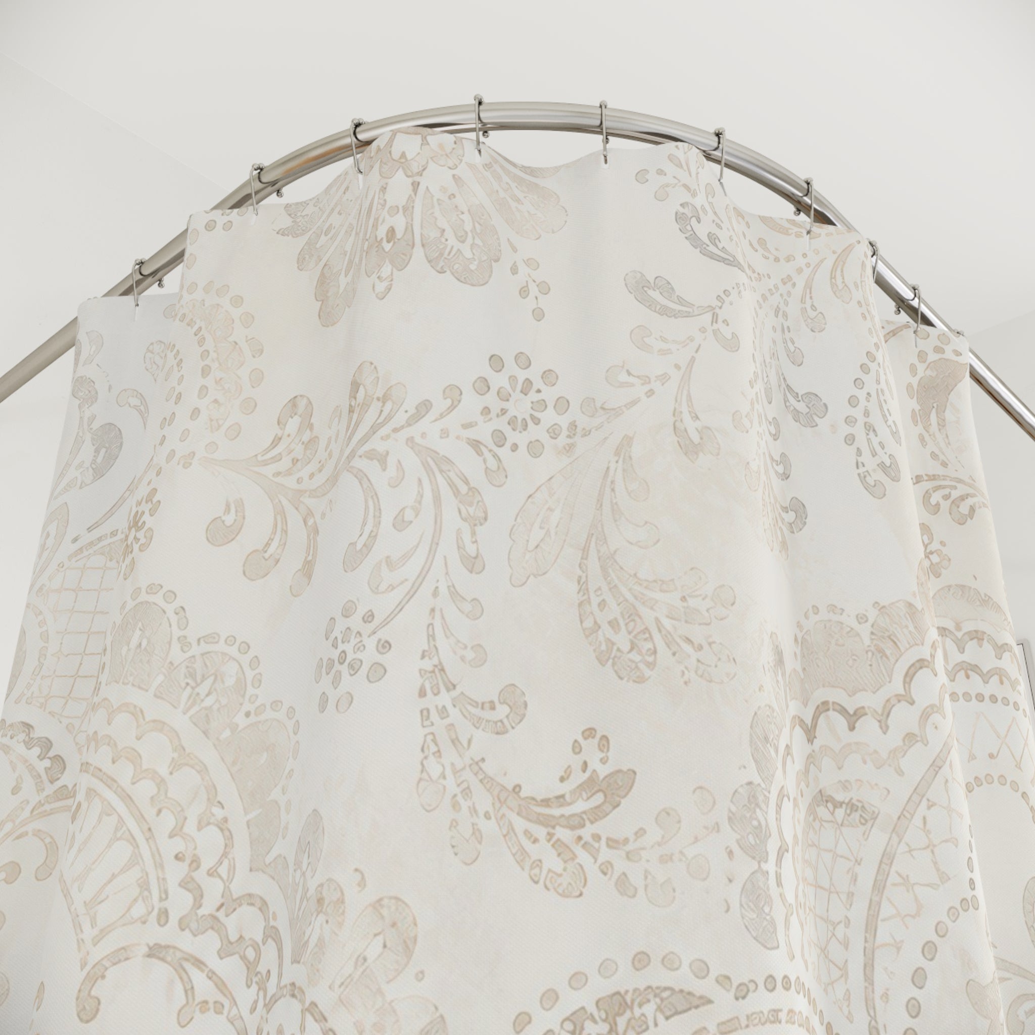Off White Beige Damask Shower Curtain