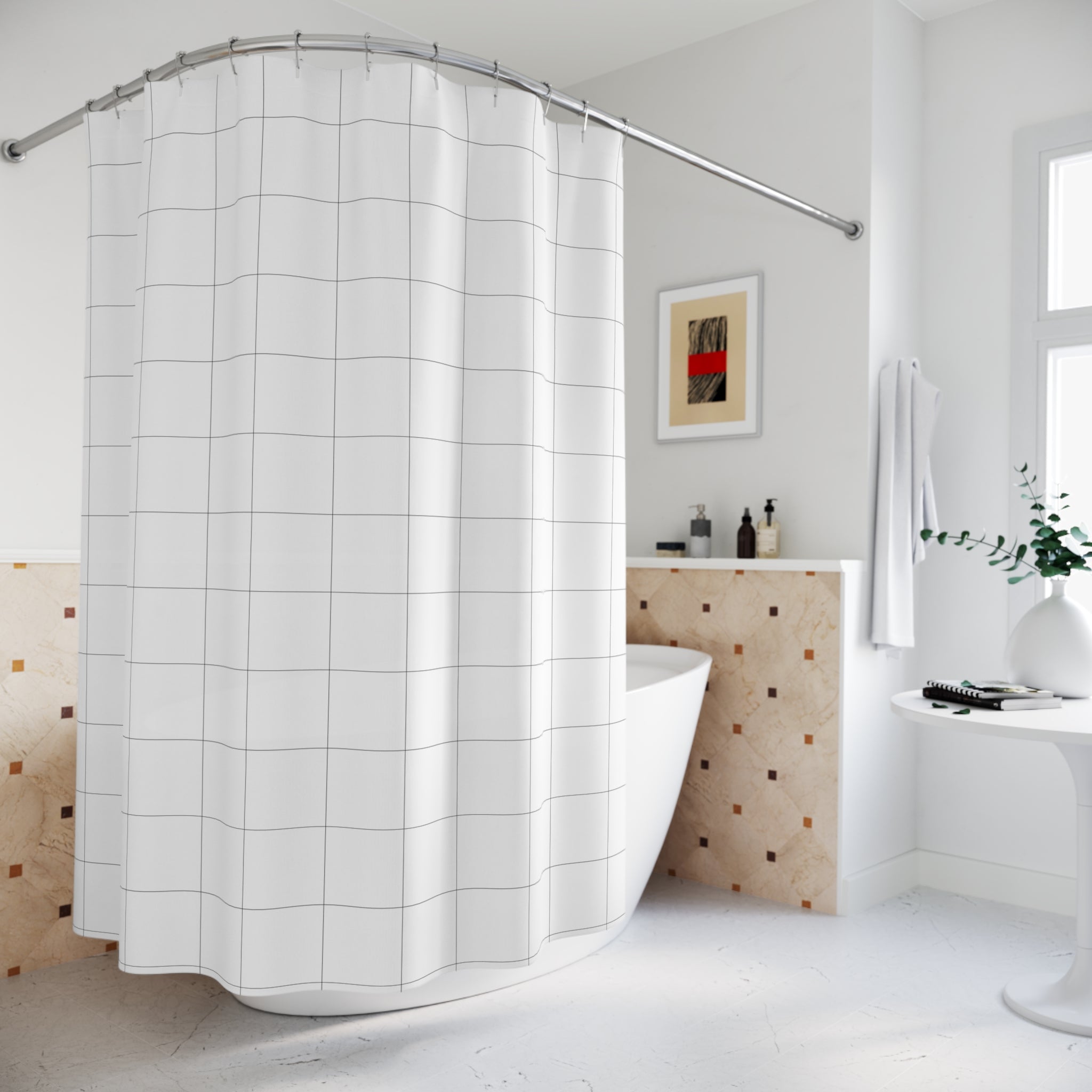 Black and White Windowpane Check Shower Curtain