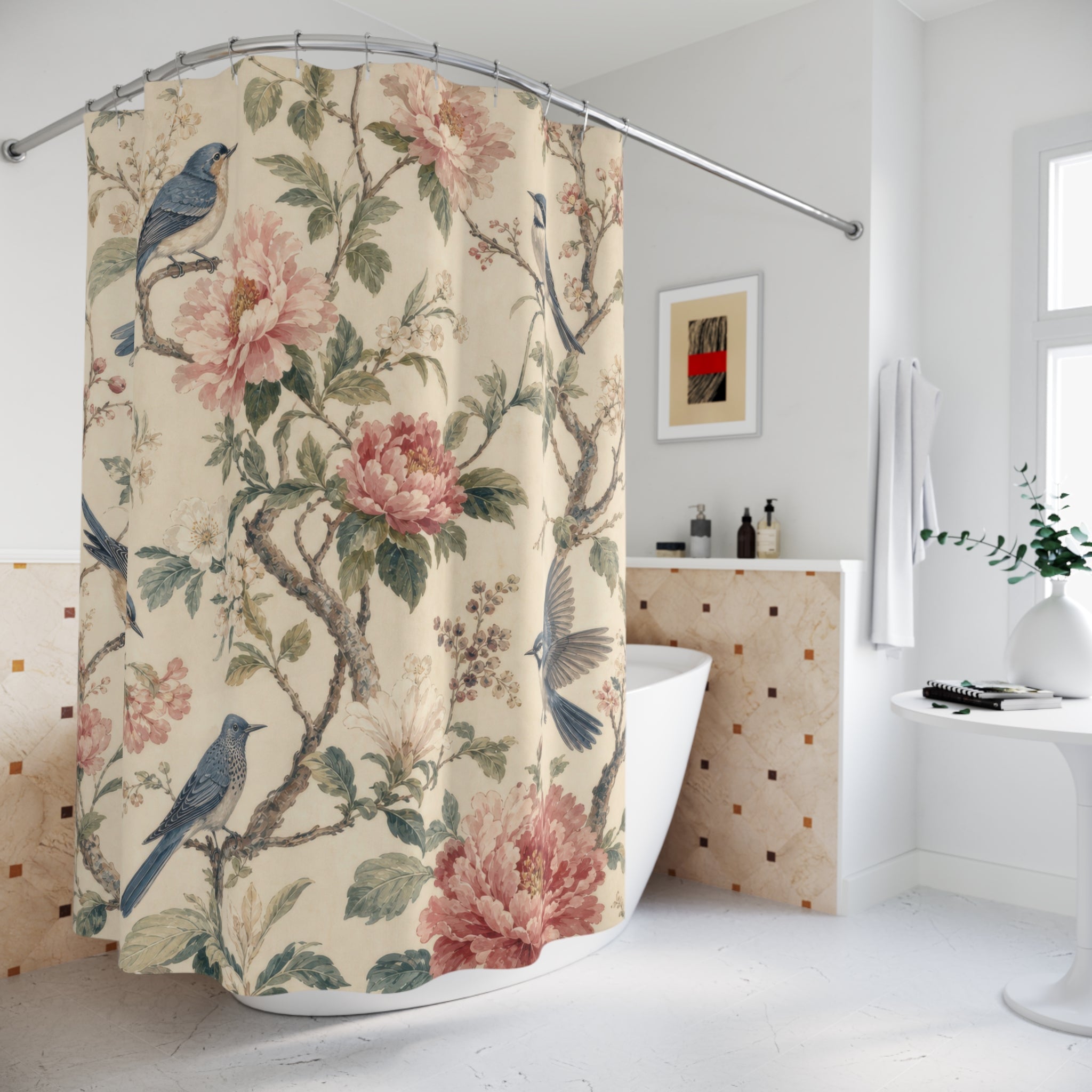 French Country Floral Pattern Shower Curtain