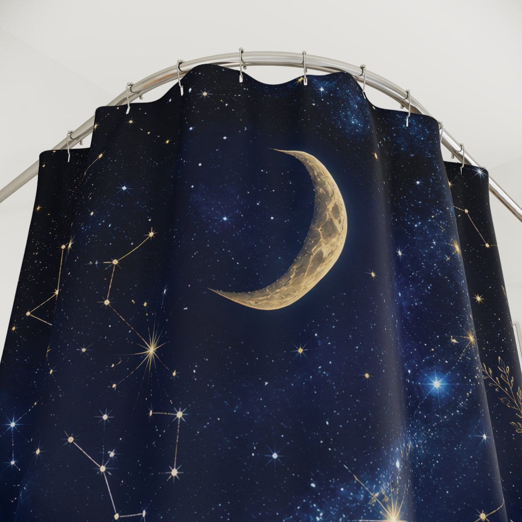 Night Sky Shower Curtain: Celestial Moon Star Landscape