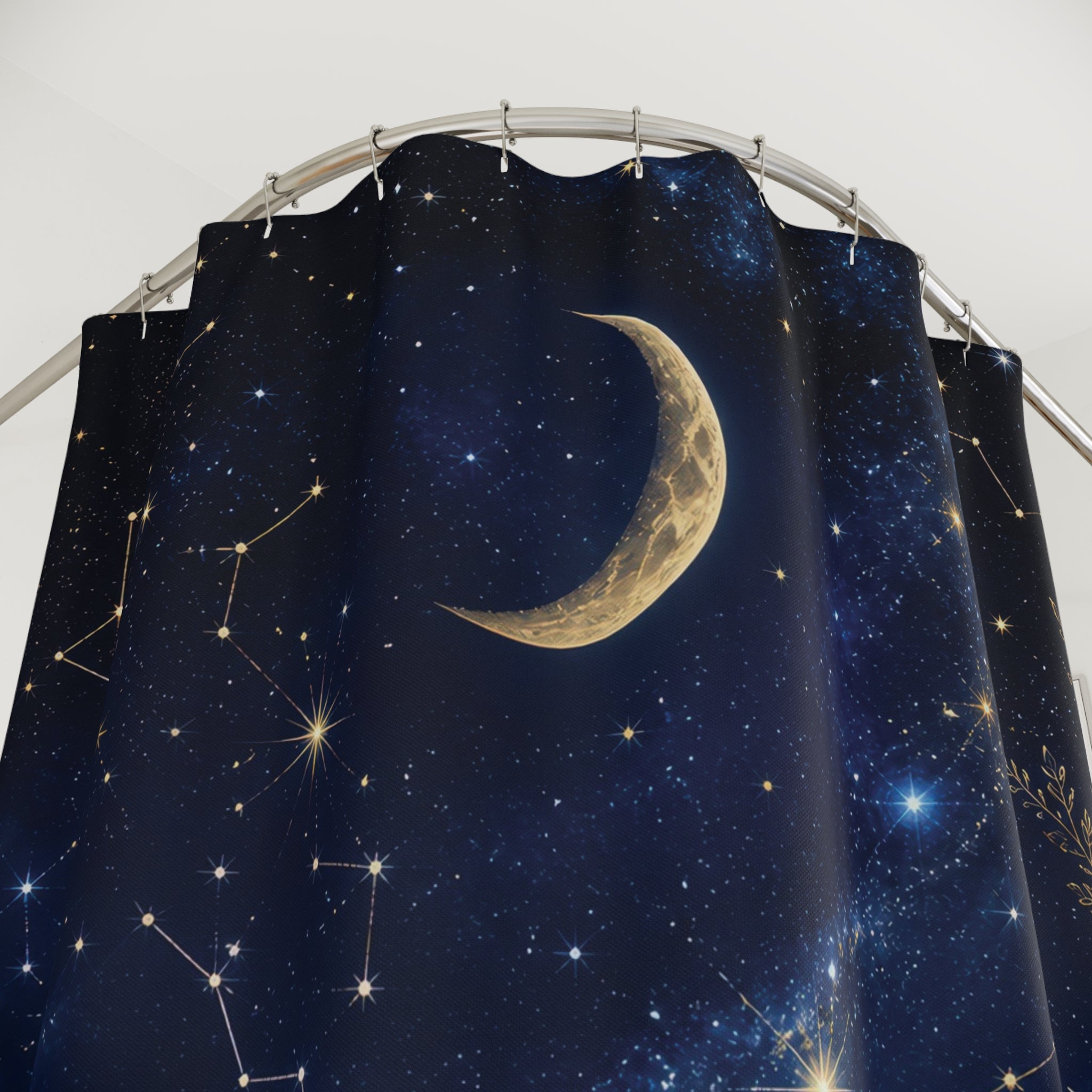 Night Sky Shower Curtain: Celestial Moon Star Landscape