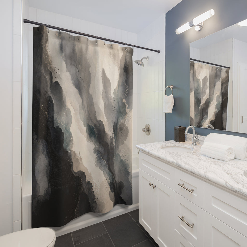 Gray Cream Modern Black Abstract Shower Curtain