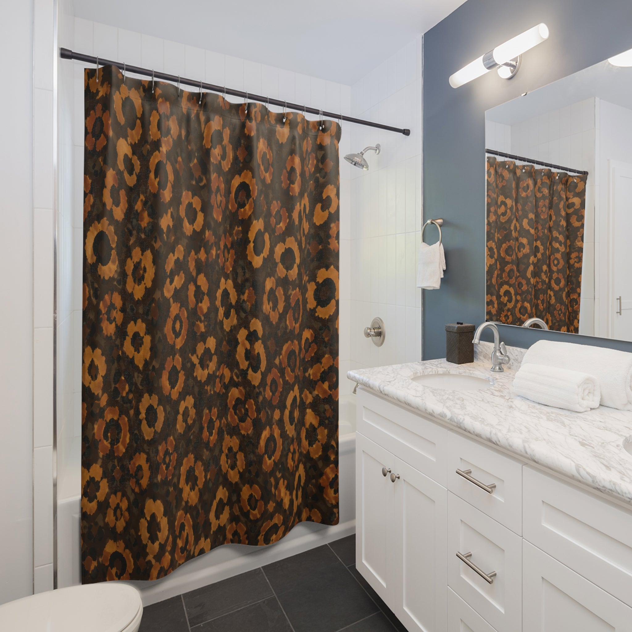 Midnight Gold Leopard Print Shower Curtain
