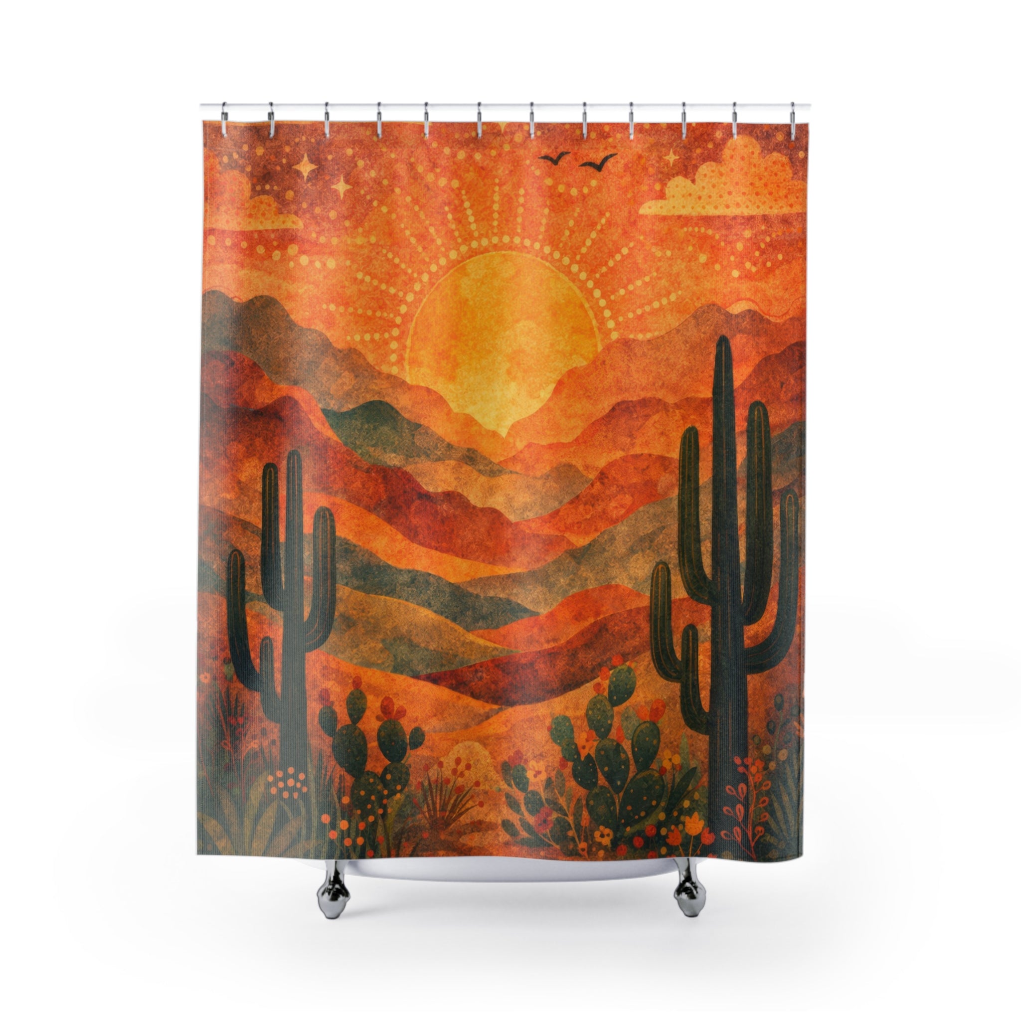 Folk Art Desert Shower Curtain — Terracotta Cactus