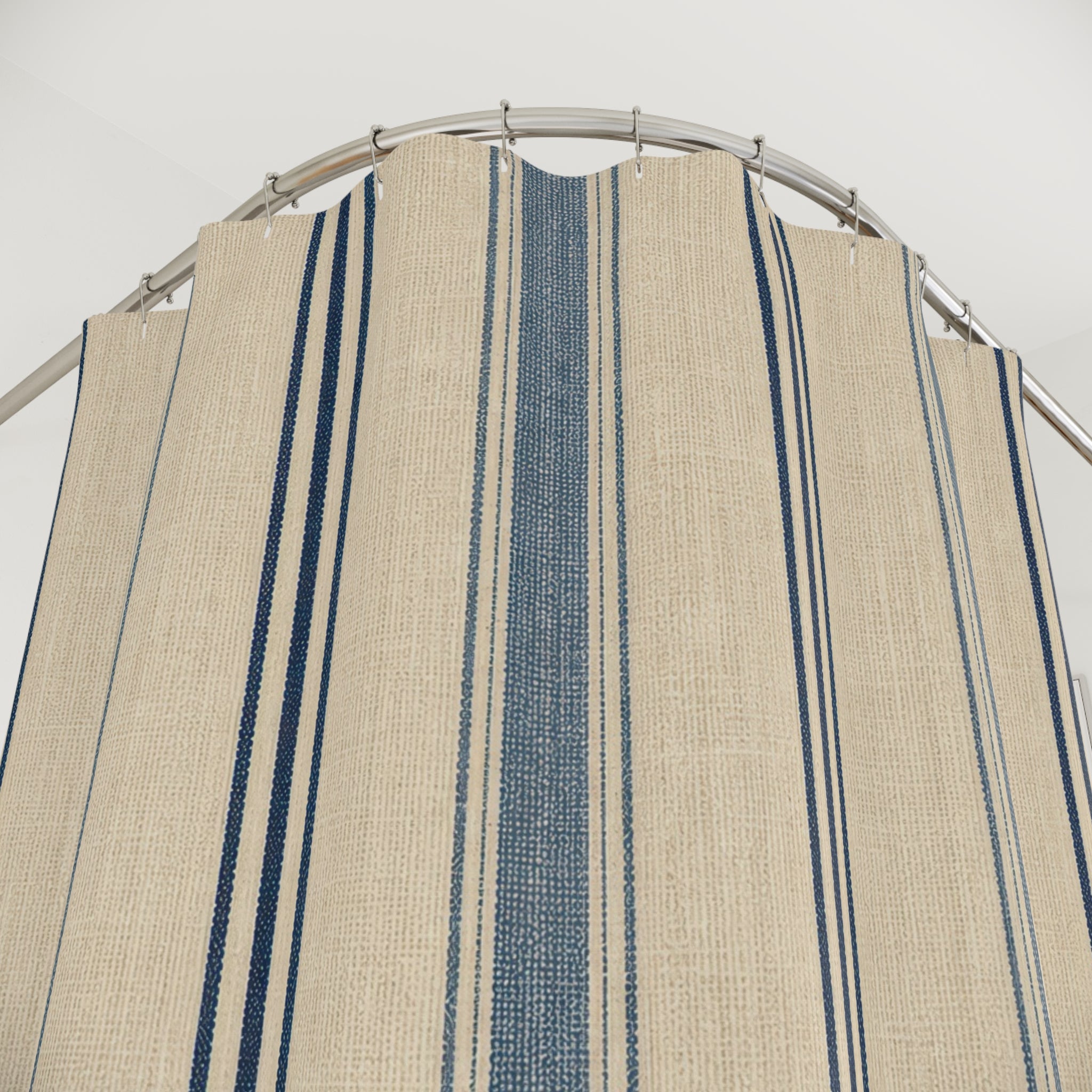 Navy Flax Stripe Shower Curtain