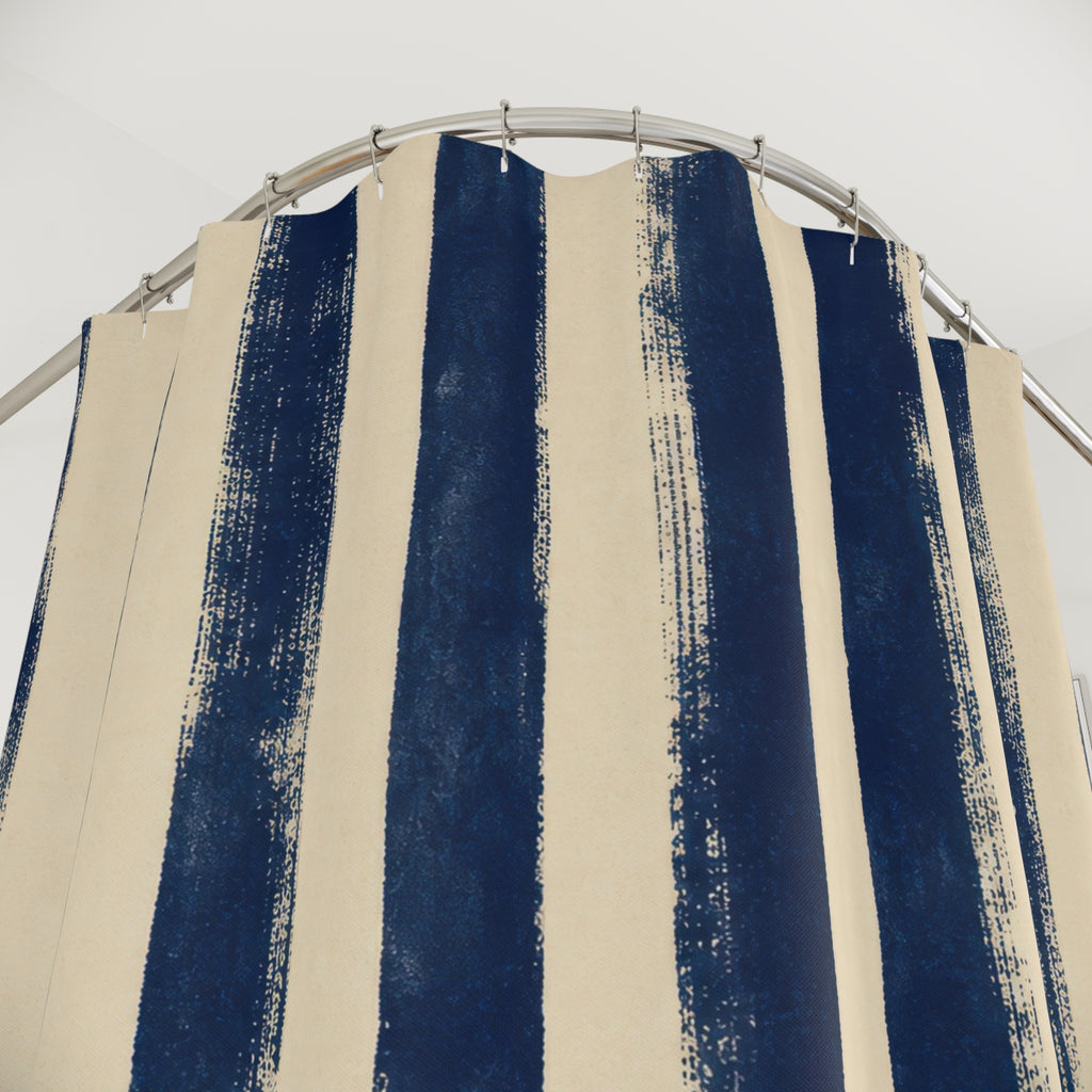 Rough Navy Indigo Brush Stripe Shower Curtain