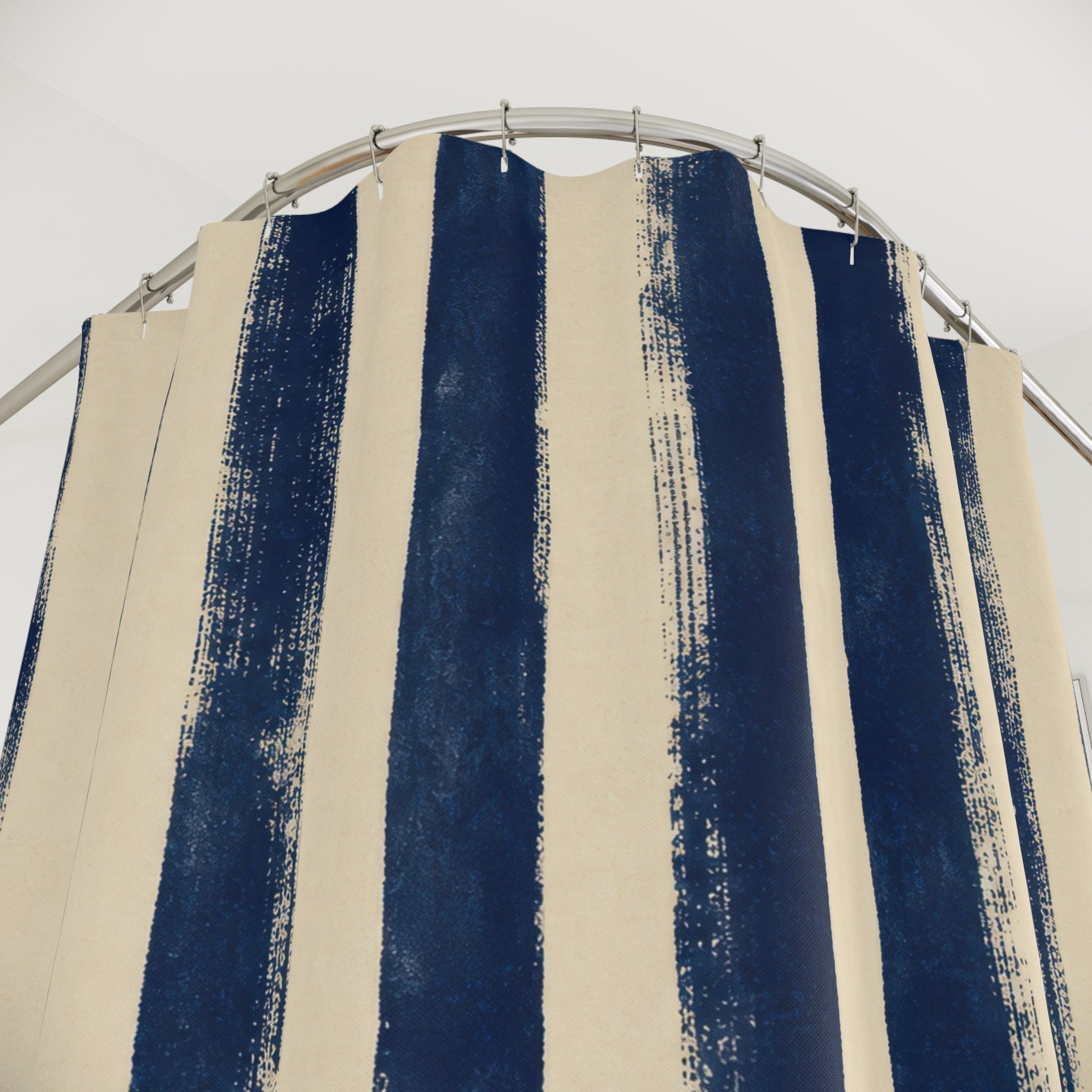 Rough Navy Indigo Brush Stripe Shower Curtain