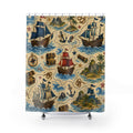Pirate Ship Shower Curtain, Blue Kids Bathroom Decor, Treasure Map Bath Curtain, Boys Bathroom Decor, Nautical Adventure, Playful Style