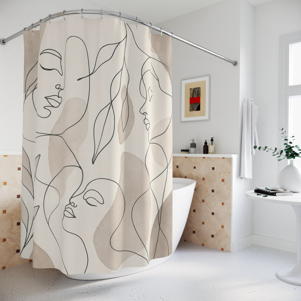 Black Beige Face Drawing Shower Curtain