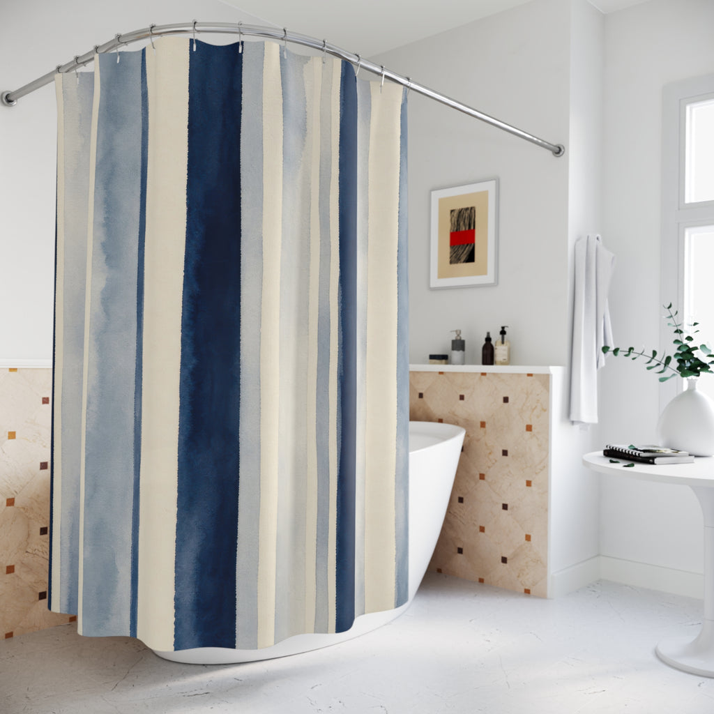 Pale Navy Cream Watercolor Stripe Shower Curtain