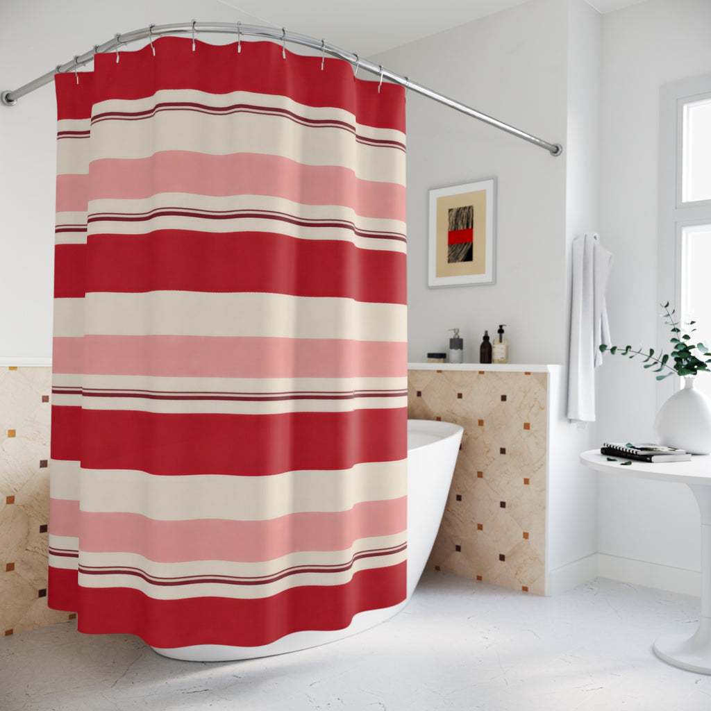 Cranberry Horizontal Stripe Shower Curtain, Cranberry Blush Classic Bathroom Decor, Modern Stripe Bath Curtain, Guest Bath Decor, Home Decor