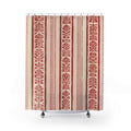 Red White Floral Block Print Shower Curtain