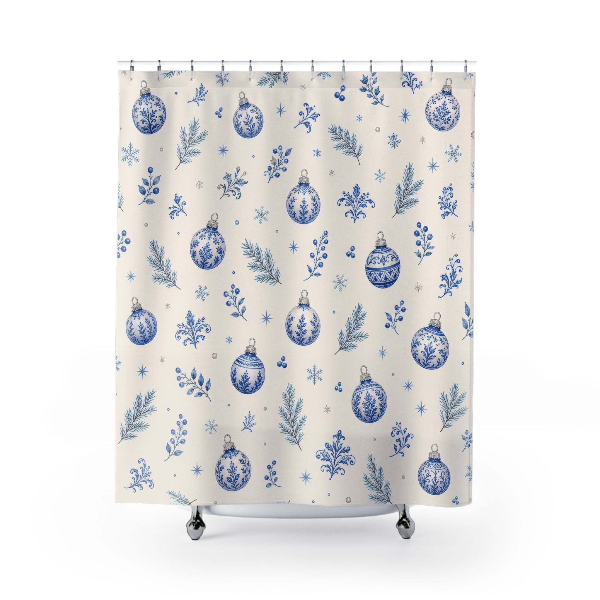 Blue Ornament Christmas Shower Curtain