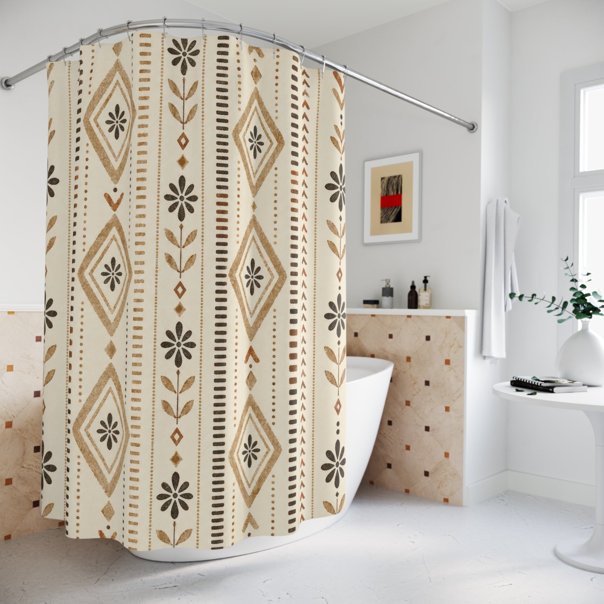 Brown Beige Diamond Arrow Stripe Shower Curtain