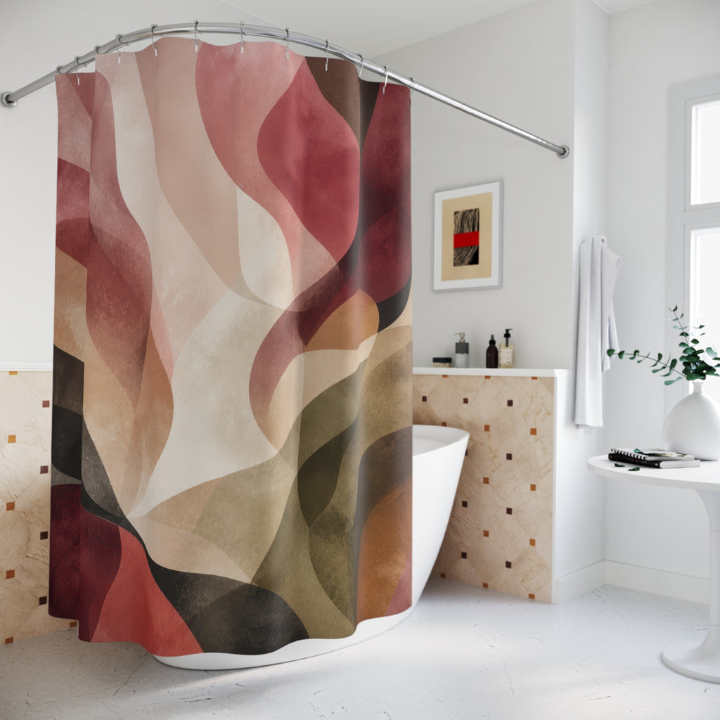 Burgundy Olive Abstract Flow Shower Curtain