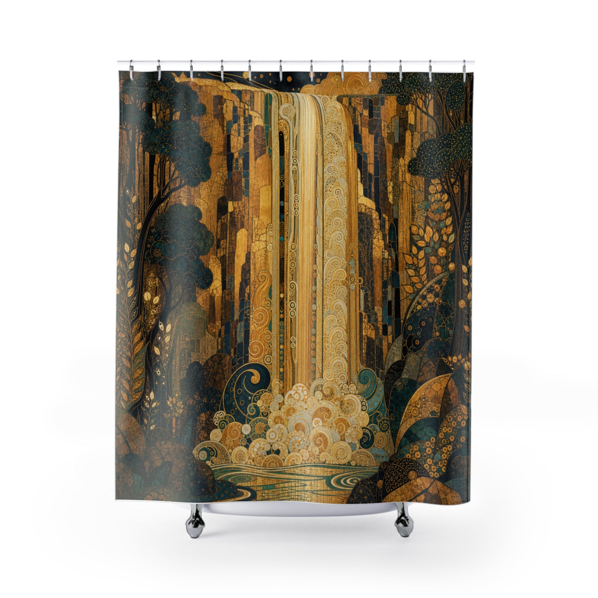 Gold Waterfall Landscape Print Shower Curtain