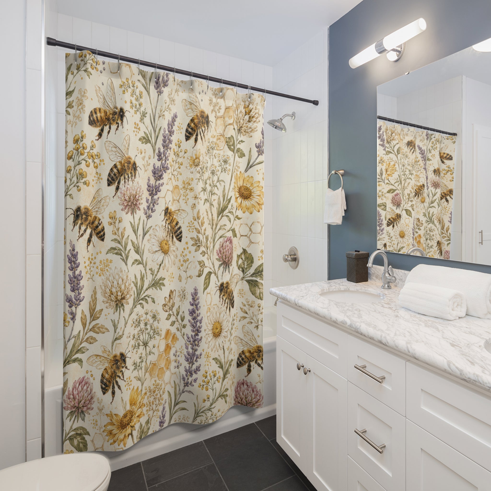 Bee Shower Curtain: Honeybee Wildflowers