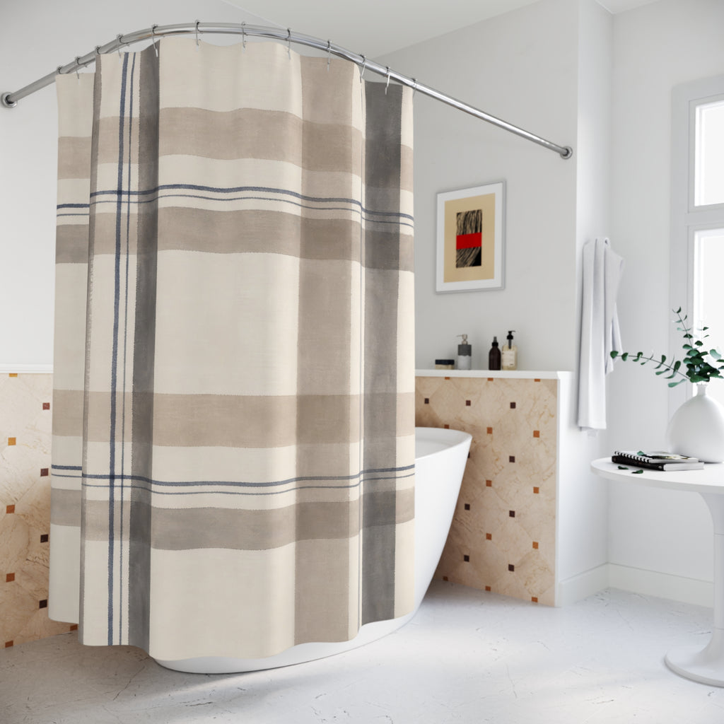 Black Beige Fine Check Shower Curtain