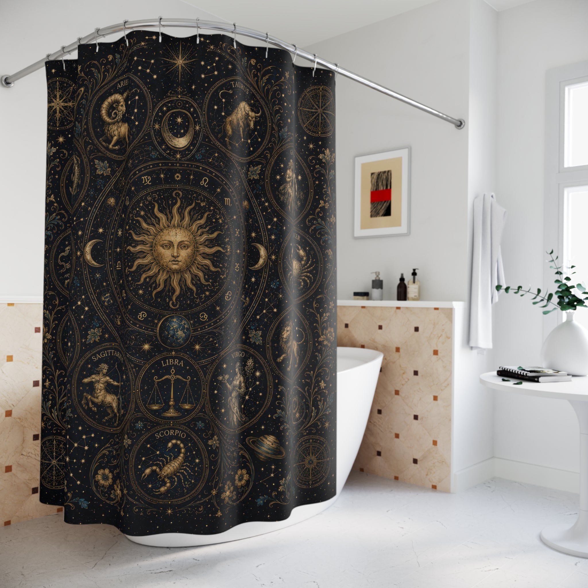 Celestial Zodiac Shower Curtain: Moon Stars